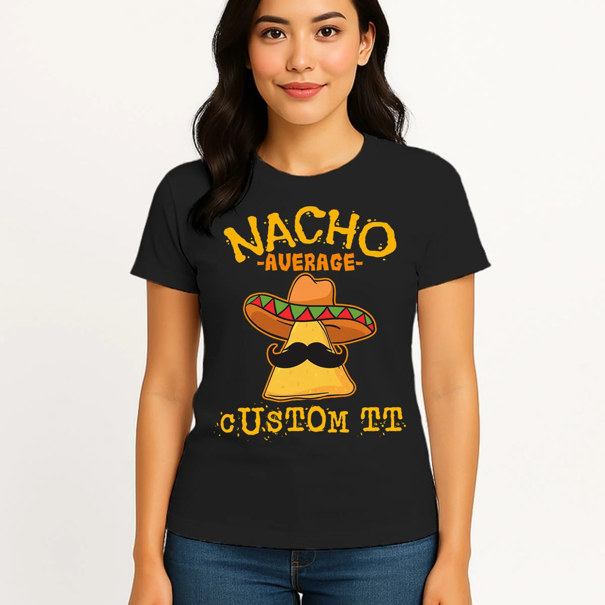 Funny Personalized Meme Nacho Average Custom Text Name Women's T-Shirt - Front 3