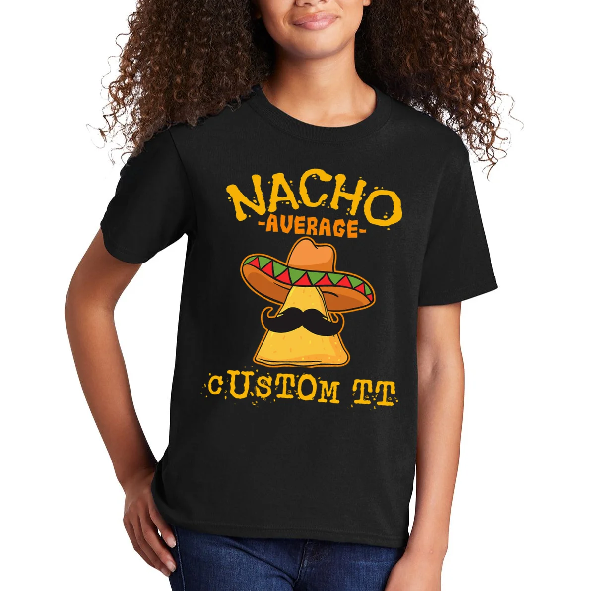 Funny Personalized Meme Nacho Average Custom Text Name Kids T-Shirt - Front 1