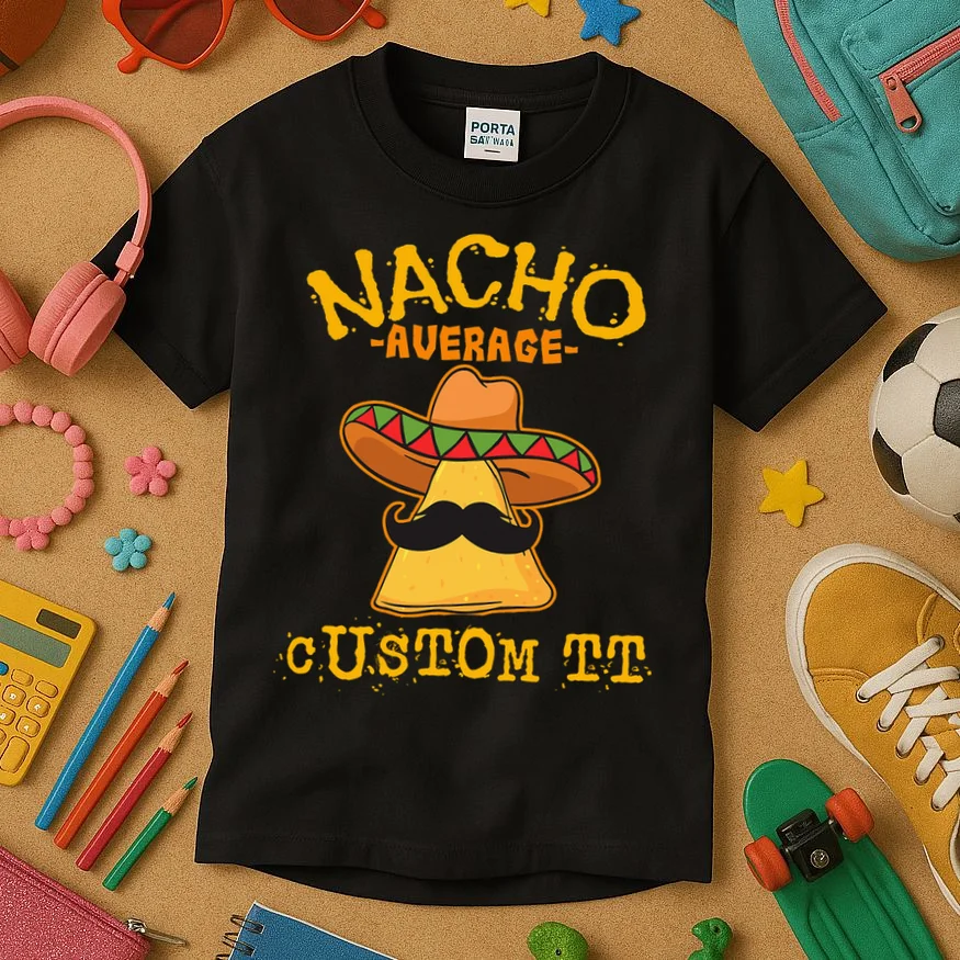 Funny Personalized Meme Nacho Average Custom Text Name Kids T-Shirt - Front 2