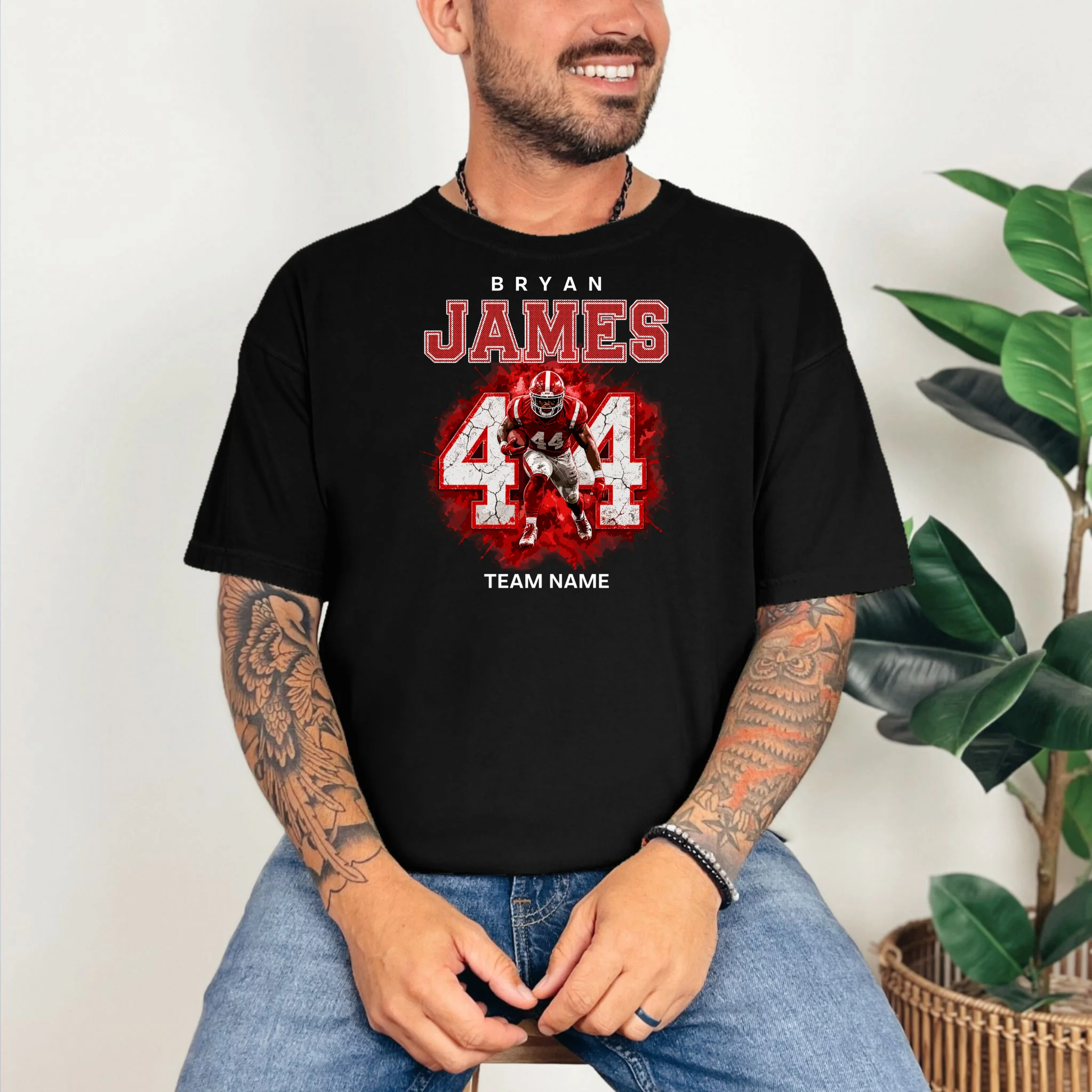 Football Player Name Personalized Custom Team Gift  - Custom Football Jersey Player Design Comfort Colors Unisex T-Shirt - Front 2