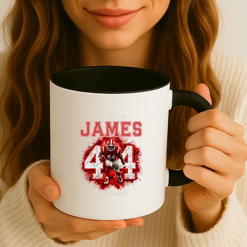 Football Player Name Personalized Custom Team Gift  - Custom Football Jersey Player Design Mug - Front 2