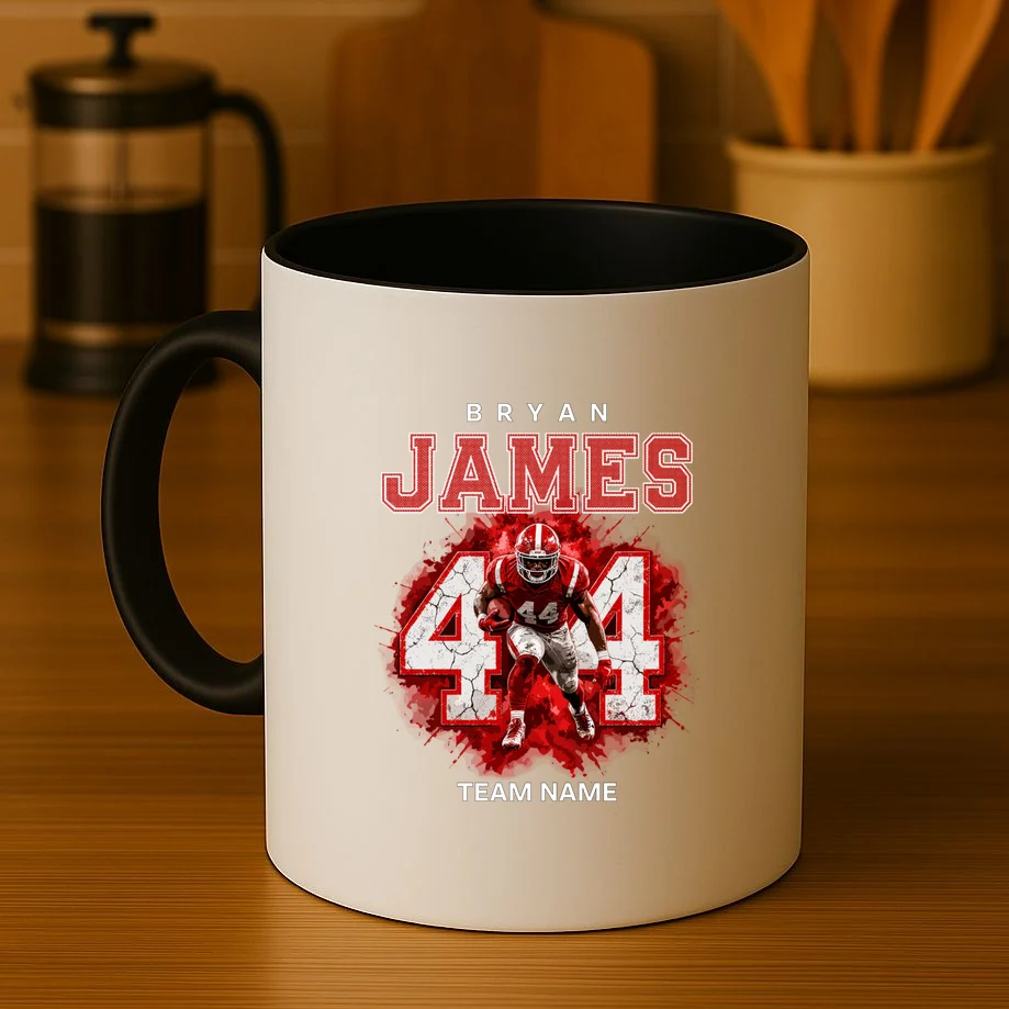 Football Player Name Personalized Custom Team Gift  - Custom Football Jersey Player Design Mug - Front 3