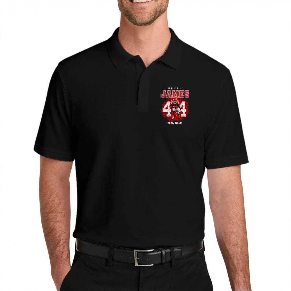Football Player Name Personalized Custom Team Gift  - Custom Football Jersey Player Design Men's Polo - Front 1