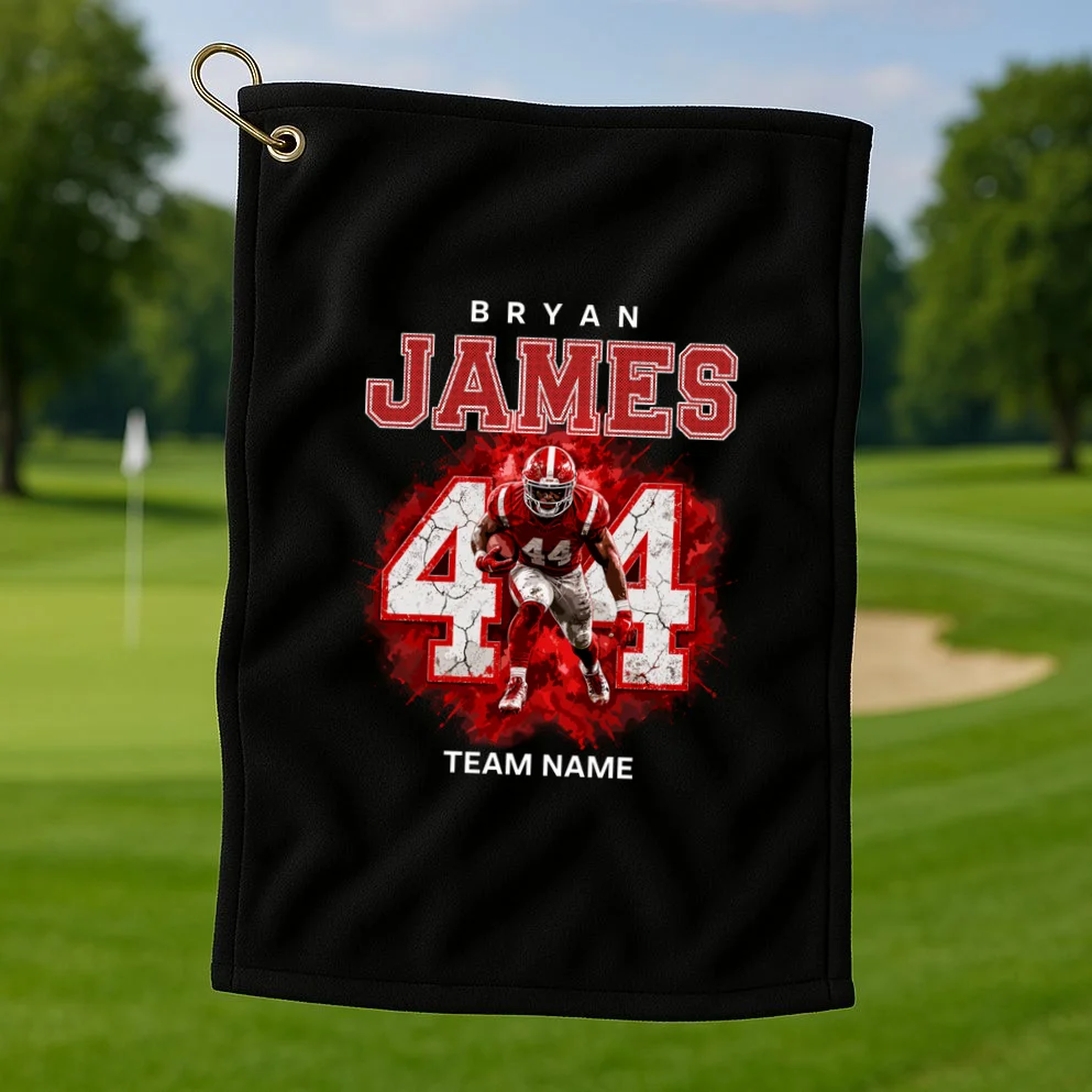 Football Player Name Personalized Custom Team Gift  - Custom Football Jersey Player Design Golf Towel - Front 1
