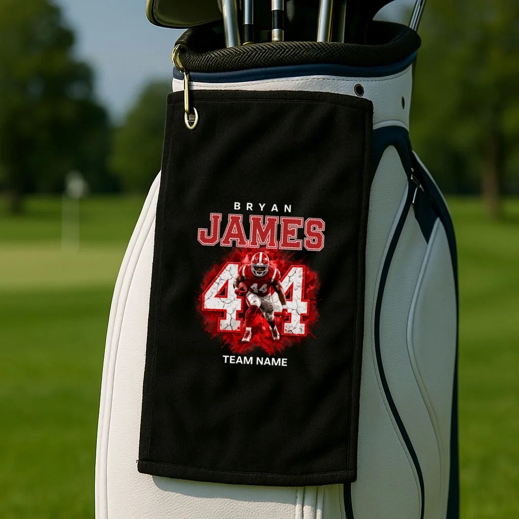 Football Player Name Personalized Custom Team Gift  - Custom Football Jersey Player Design Golf Towel - Front 2