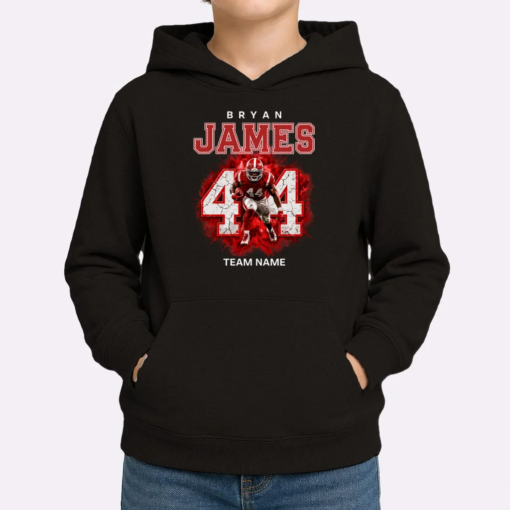 Football Player Name Personalized Custom Team Gift  - Custom Football Jersey Player Design Kids Hoodie - Front 1