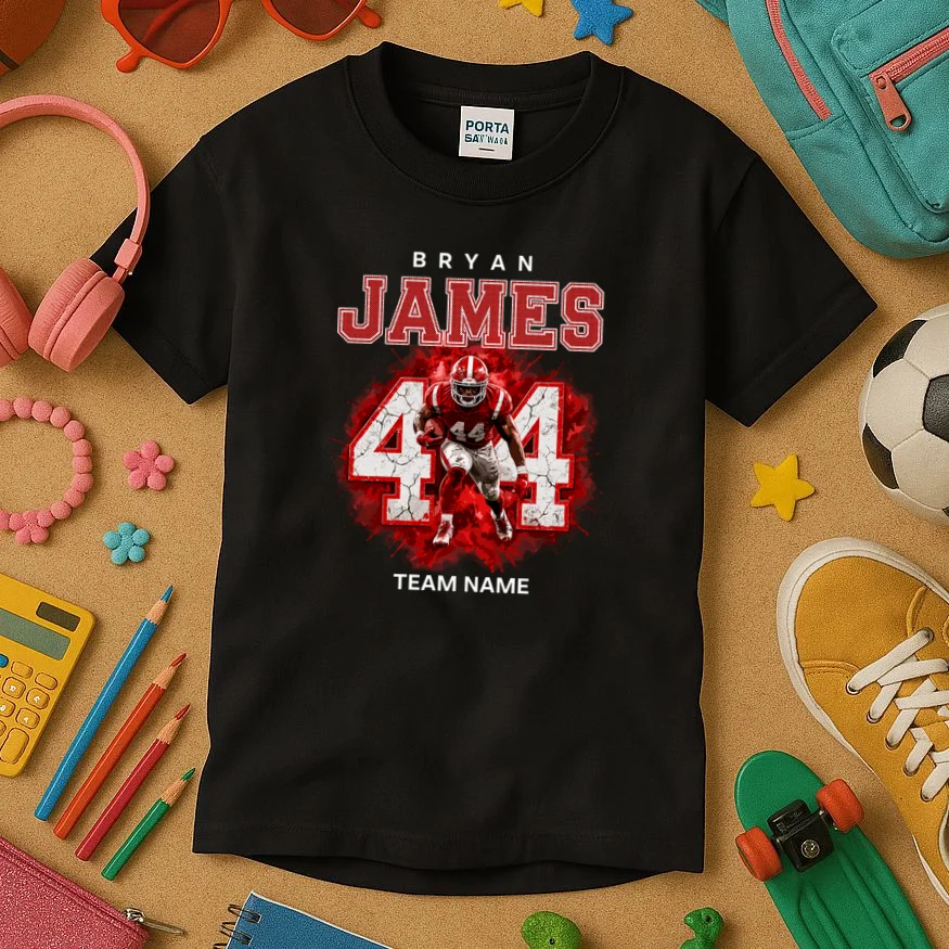 Football Player Name Personalized Custom Team Gift  - Custom Football Jersey Player Design Kids T-Shirt - Front 2