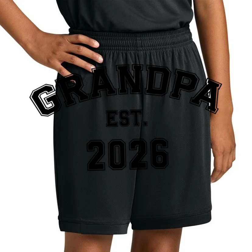 Grandpa Est 2026, Custom Text and year, Est, Dad, fathers day - Personalized Family Kids Shorts - Front 1