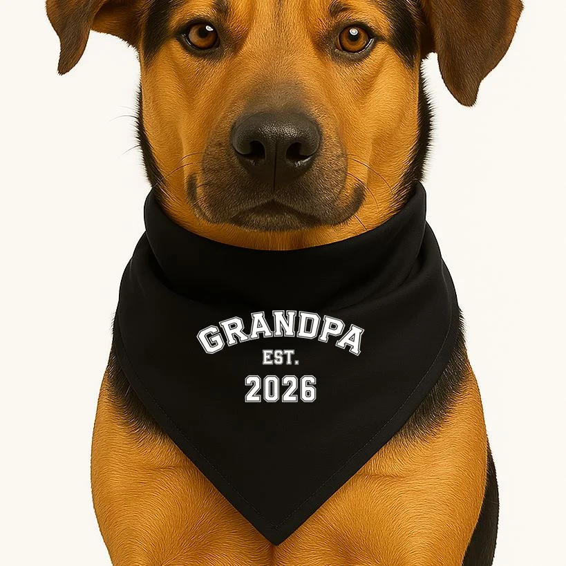 Grandpa Est 2026, Custom Text and year, Est, Dad, fathers day - Personalized Family Dog Bandana - Front 1