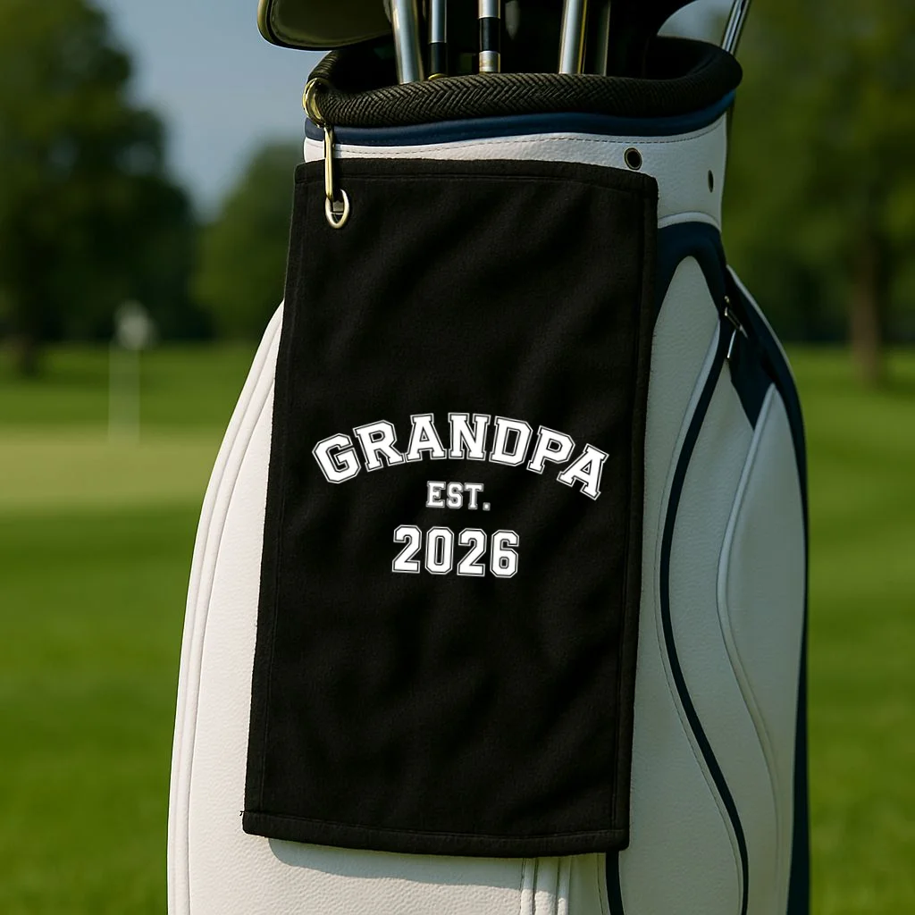 Grandpa Est 2026, Custom Text and year, Est, Dad, fathers day - Personalized Family Golf Towel - Front 2
