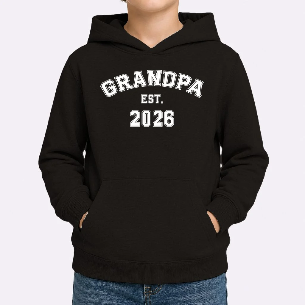 Grandpa Est 2026, Custom Text and year, Est, Dad, fathers day - Personalized Family Kids Hoodie - Front 1