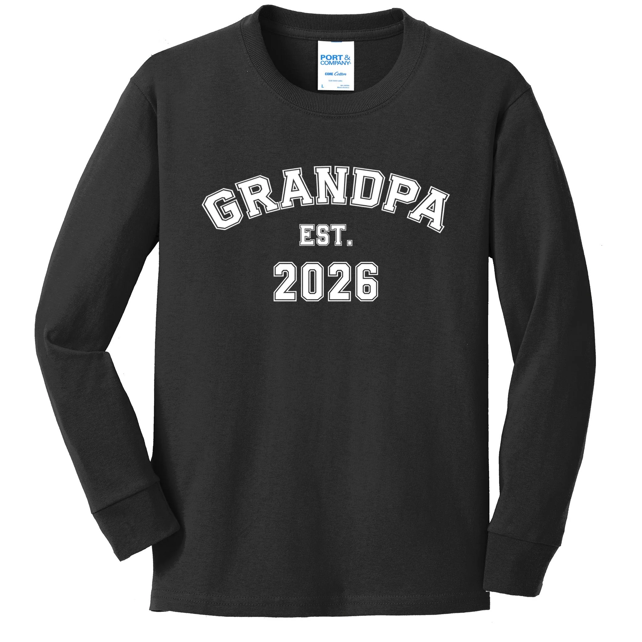 Grandpa Est 2026, Custom Text and year, Est, Dad, fathers day - Personalized Family Kids Long Sleeve Shirt - Front