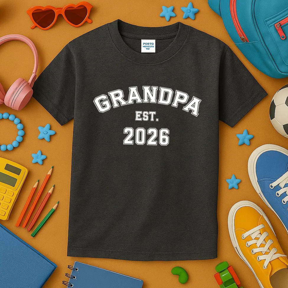 Grandpa Est 2026, Custom Text and year, Est, Dad, fathers day - Personalized Family Kids T-Shirt - Front 2