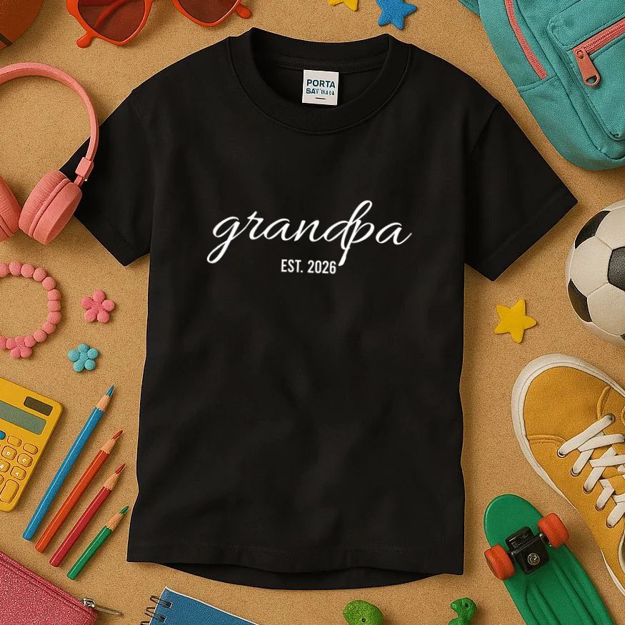 Grandpa Est. 2026 Personalized Gift Kids T-Shirt - Front 2