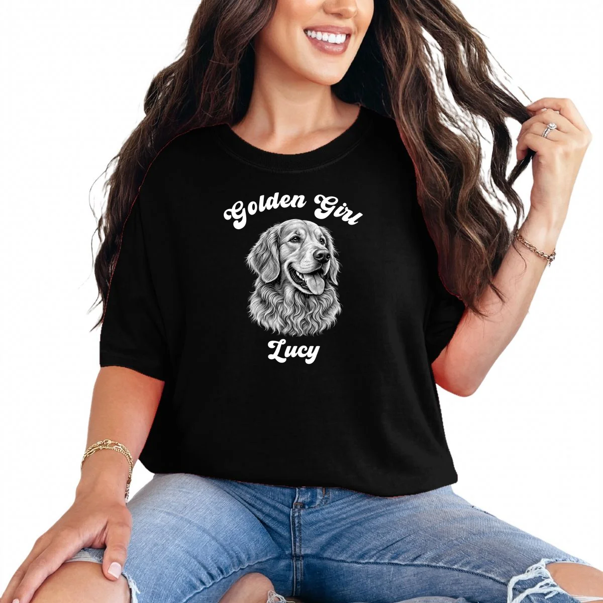 Golden Retriever Golden Boy Golden Girl Personalized Pet Name T-Shirt - Front