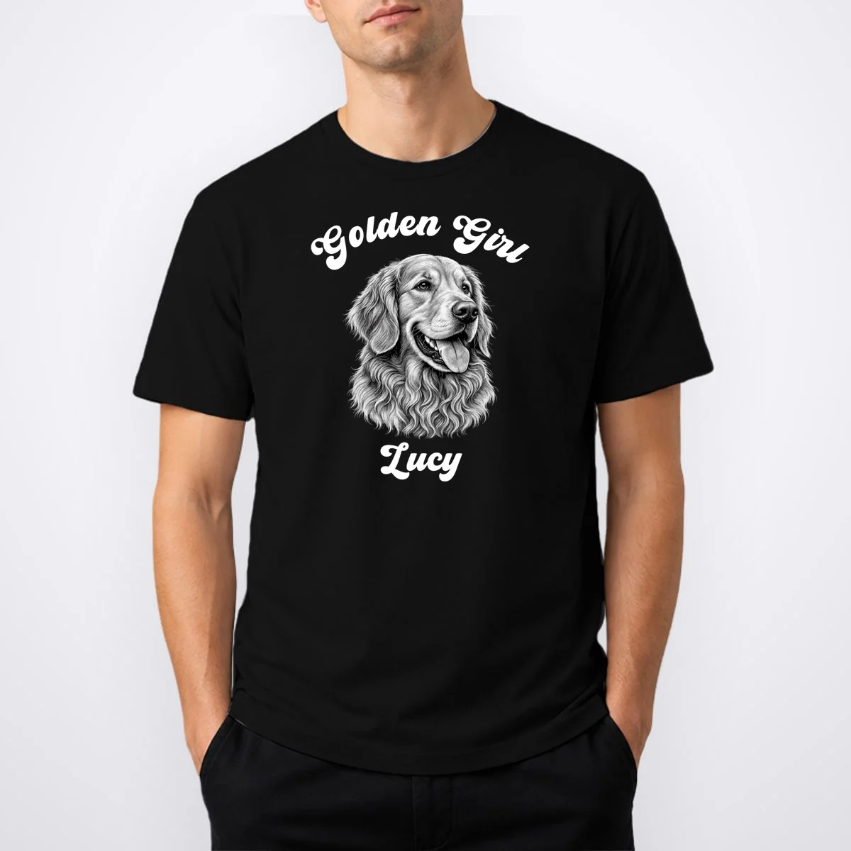 Golden Retriever Golden Boy Golden Girl Personalized Pet Name T-Shirt - Front 1