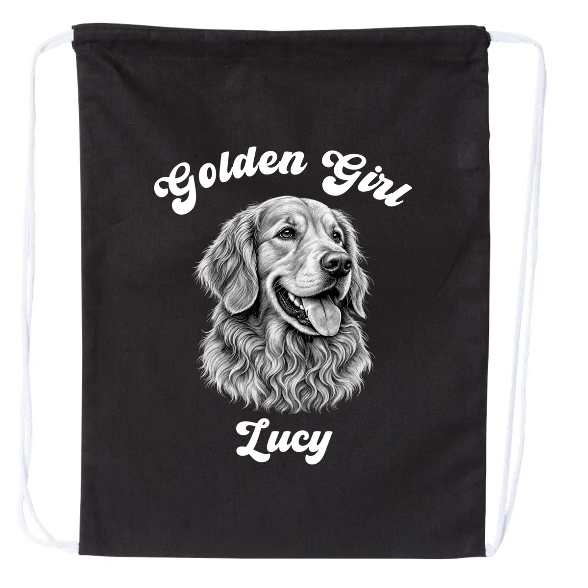 Golden Retriever Golden Boy Golden Girl Personalized Pet Name Drawstring Bag - Front