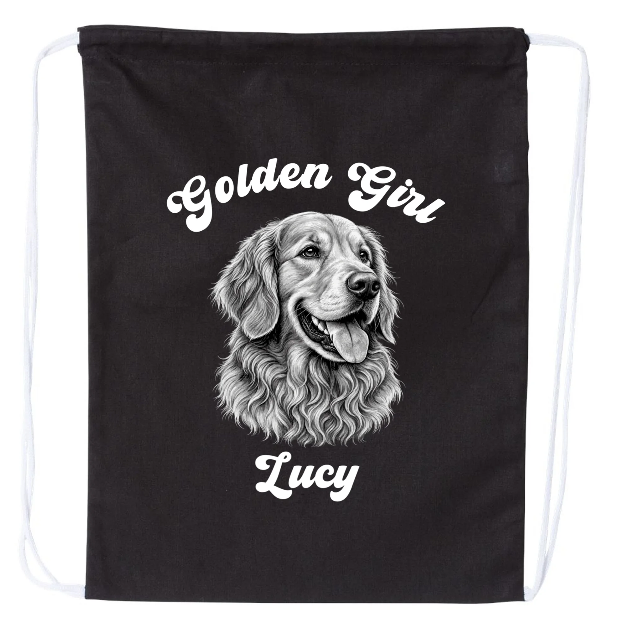 Golden Retriever Golden Boy Golden Girl Personalized Pet Name Drawstring Bag - Front