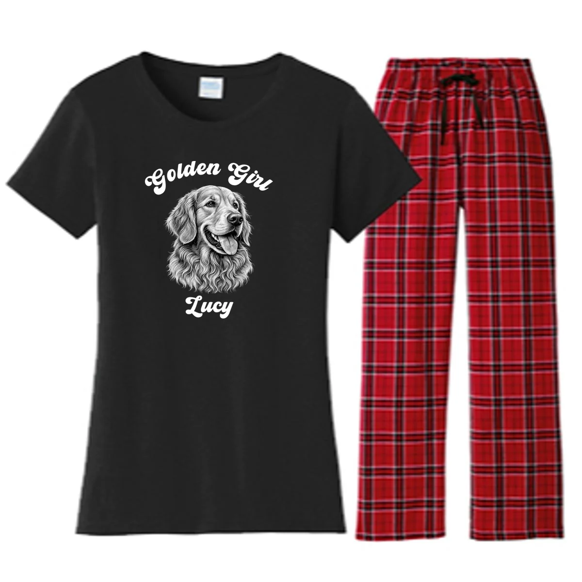 Golden Retriever Golden Boy Golden Girl Personalized Pet Name Women's Flannel Pajama Set - Front