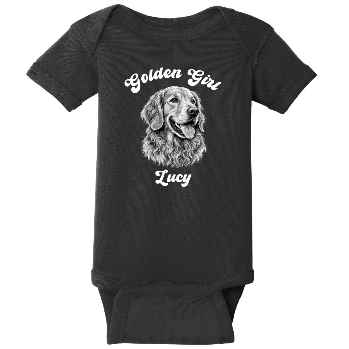 Golden Retriever Golden Boy Golden Girl Personalized Pet Name Baby Bodysuit - Front