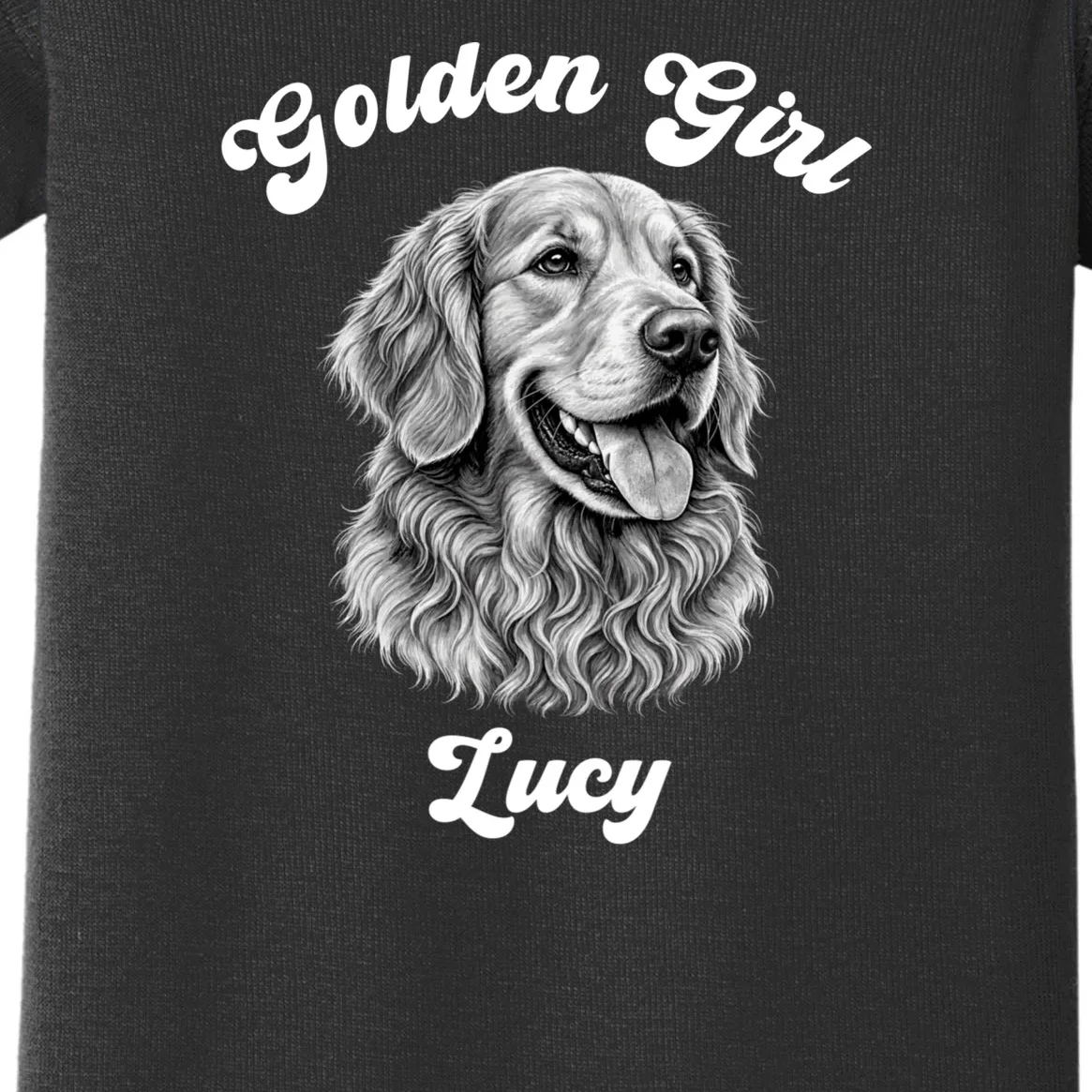 Golden Retriever Golden Boy Golden Girl Personalized Pet Name Baby Bodysuit - Front - Close-up