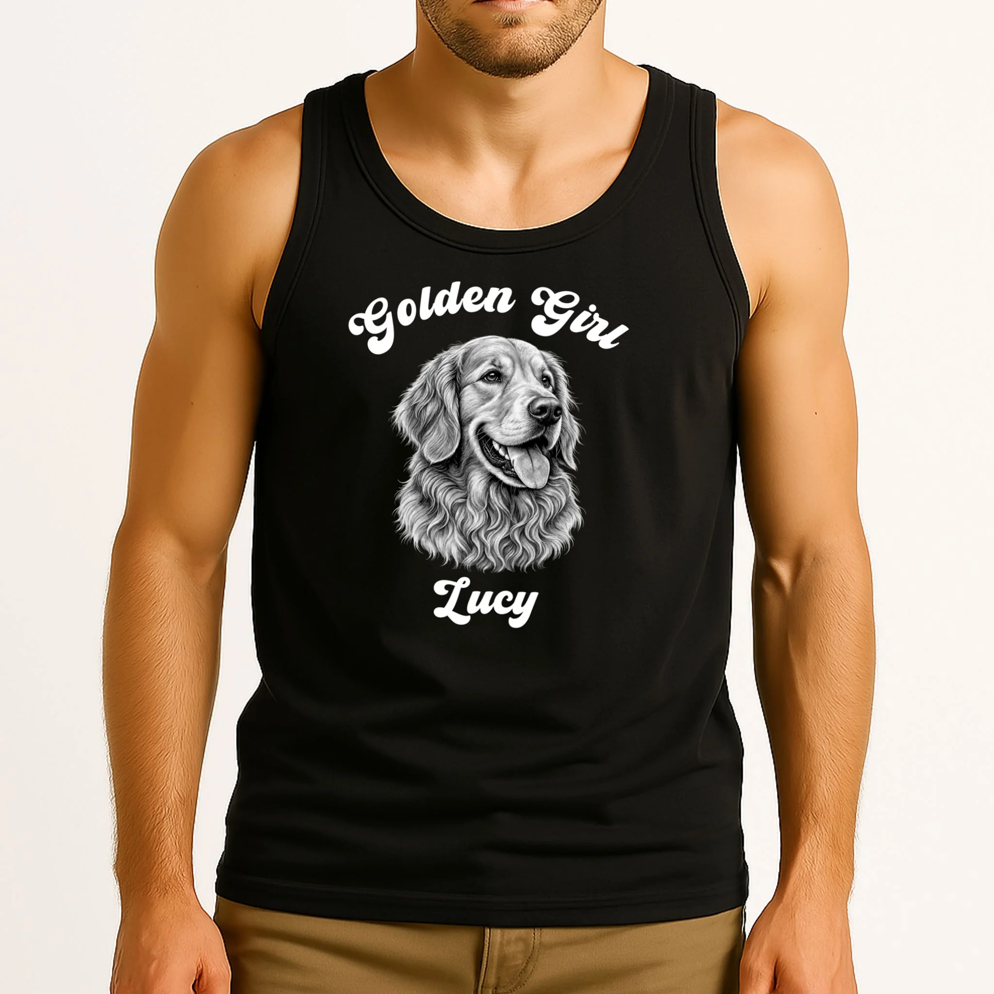 Golden Retriever Golden Boy Golden Girl Personalized Pet Name Men's Tank Top - Front 2