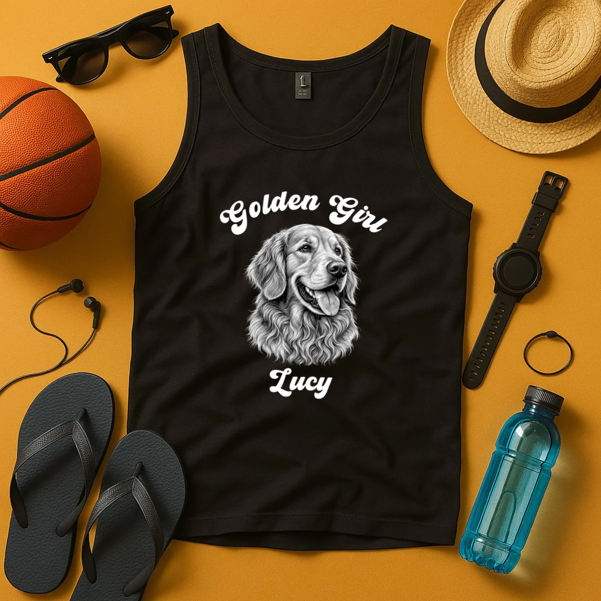 Golden Retriever Golden Boy Golden Girl Personalized Pet Name Tank Top - Front 3