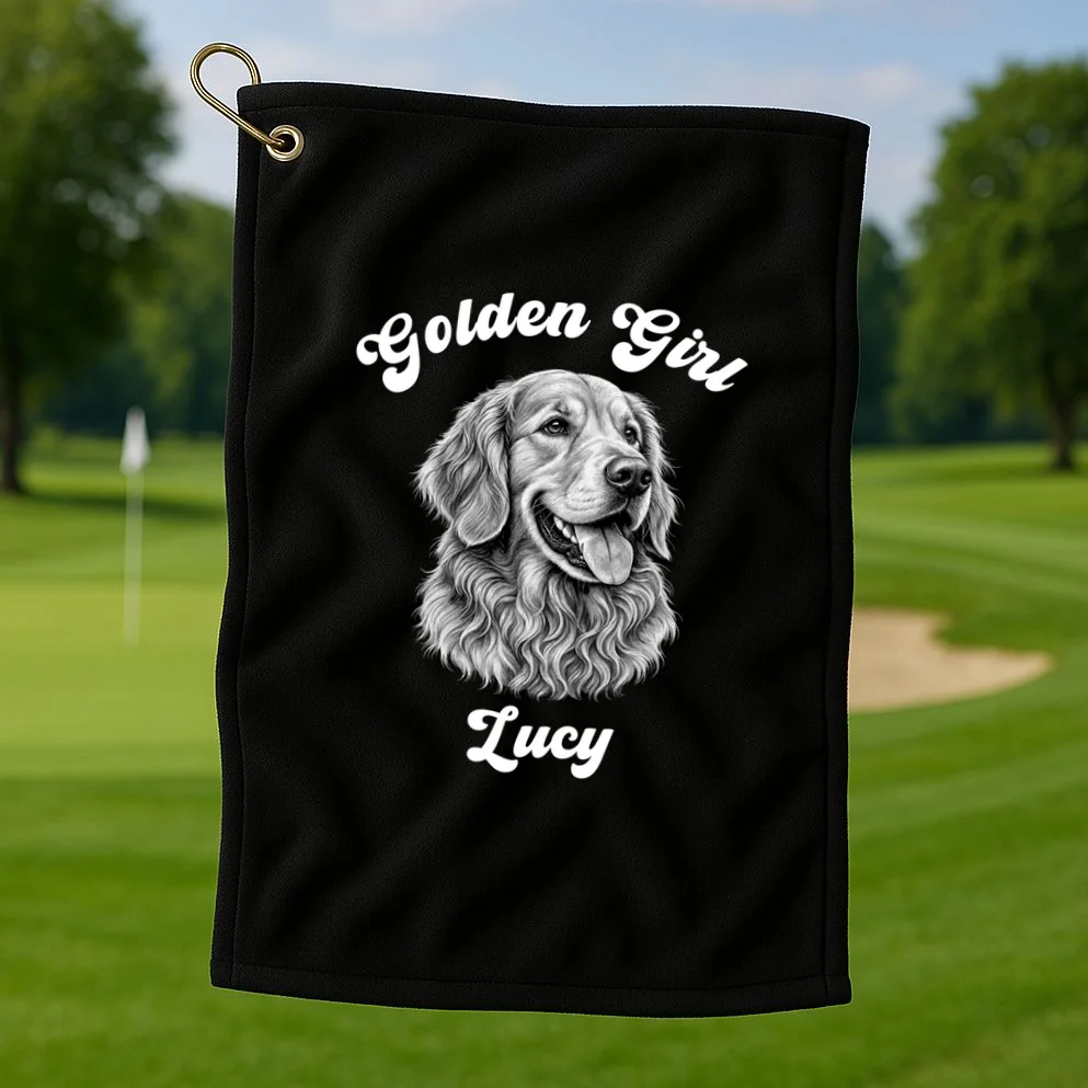 Golden Retriever Golden Boy Golden Girl Personalized Pet Name Golf Towel - Front 1