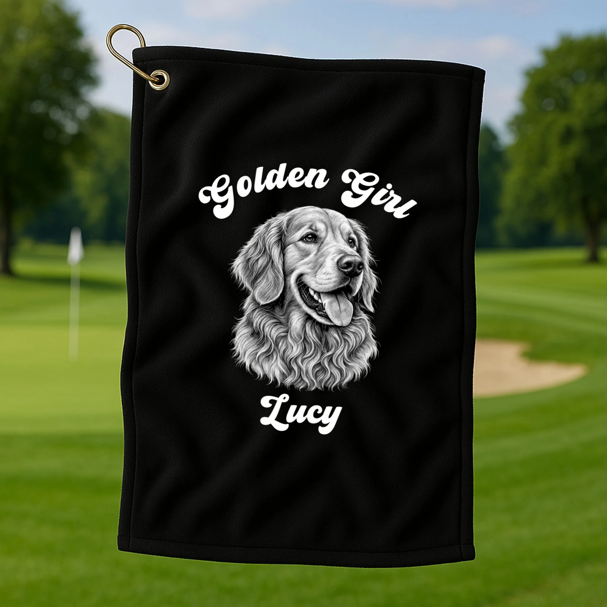 Golden Retriever Golden Boy Golden Girl Personalized Pet Name Golf Towel - Front 1