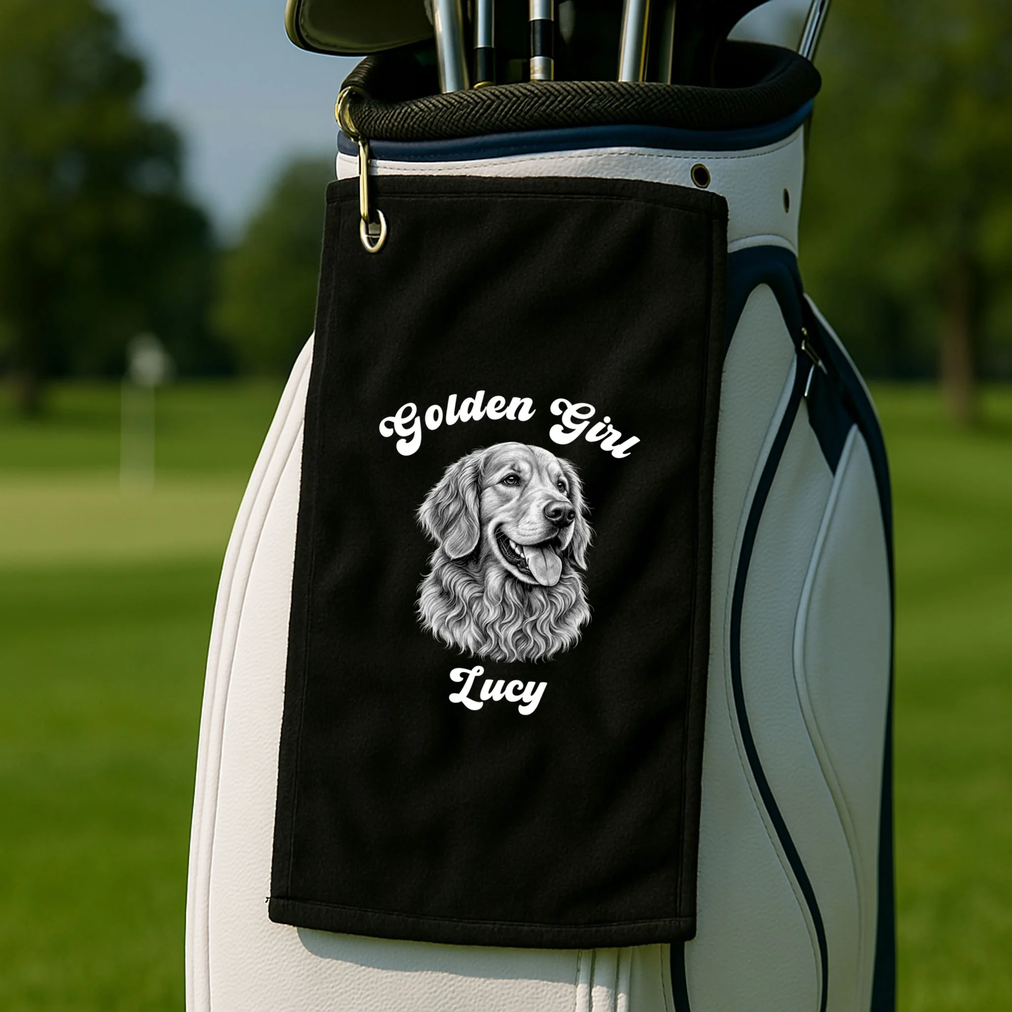 Golden Retriever Golden Boy Golden Girl Personalized Pet Name Golf Towel - Front 2