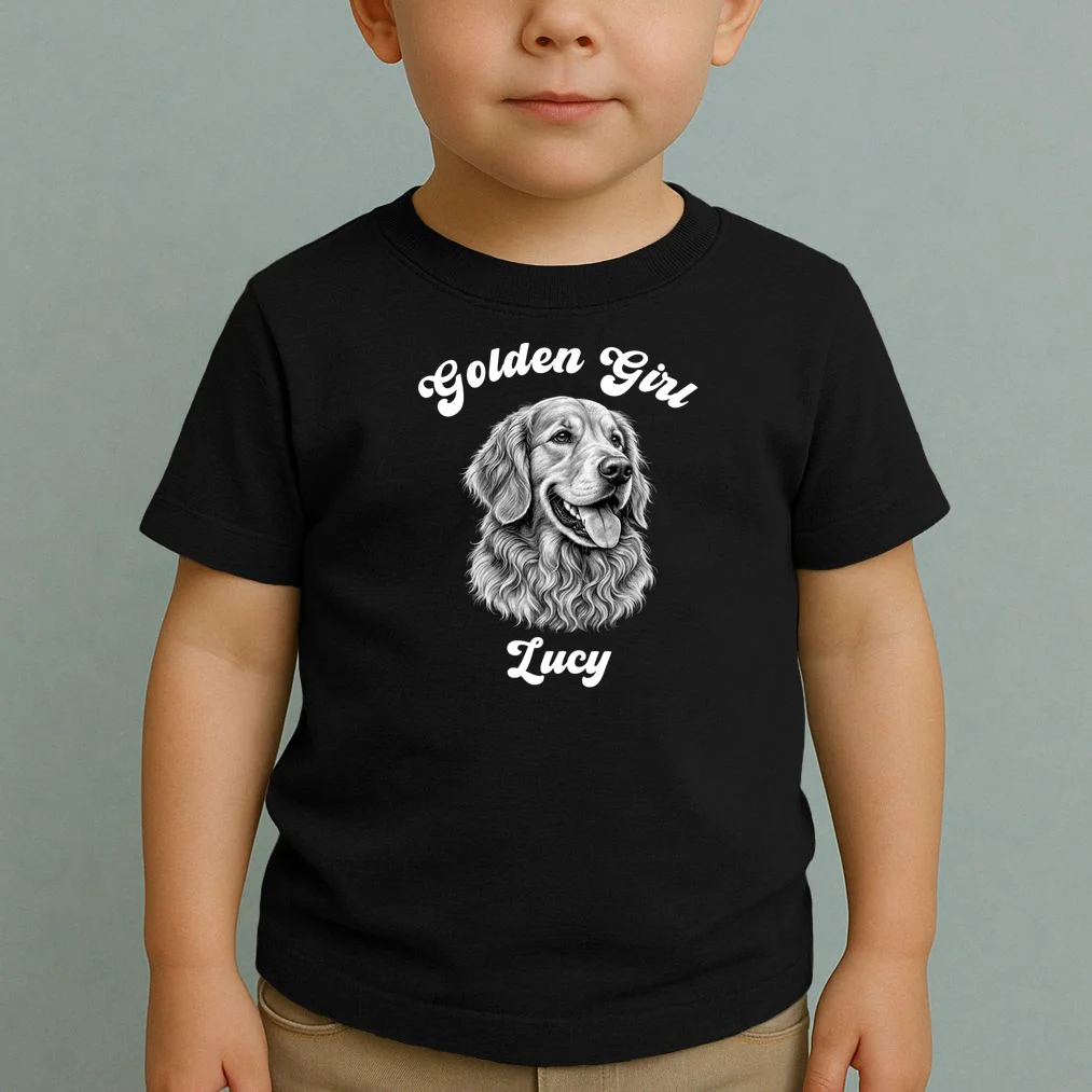 Golden Retriever Golden Boy Golden Girl Personalized Pet Name Toddler T-Shirt - Front 1