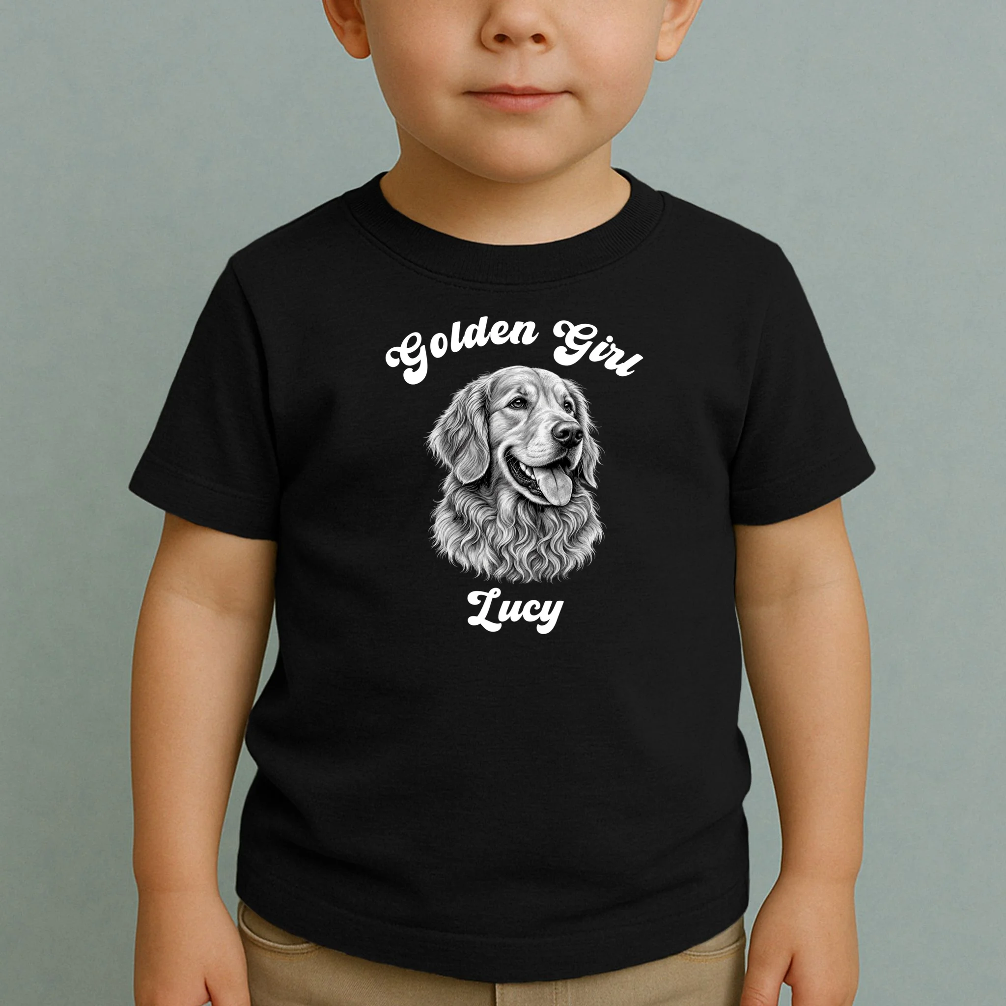 Golden Retriever Golden Boy Golden Girl Personalized Pet Name Toddler T-Shirt - Front 1