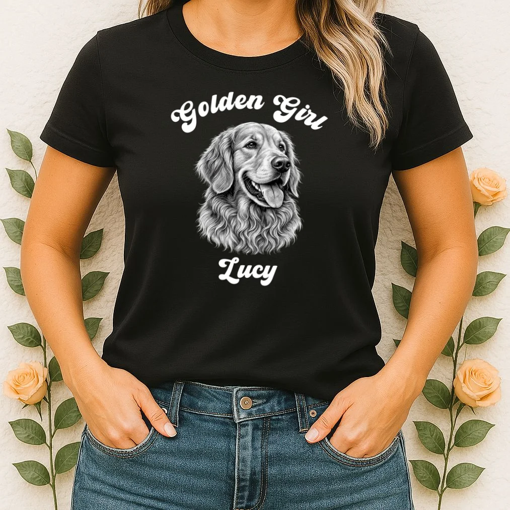 Golden Retriever Golden Boy Golden Girl Personalized Pet Name Women's T-Shirt - Front 1