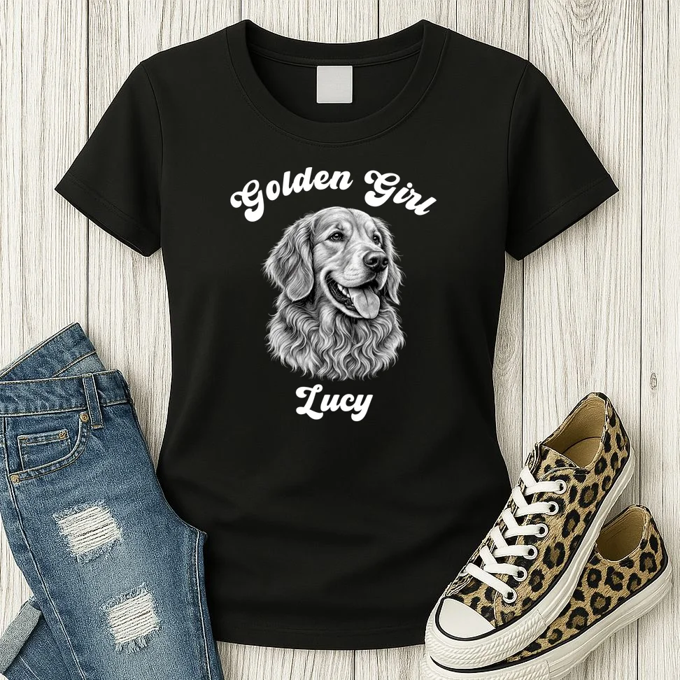Golden Retriever Golden Boy Golden Girl Personalized Pet Name Women's T-Shirt - Front 2