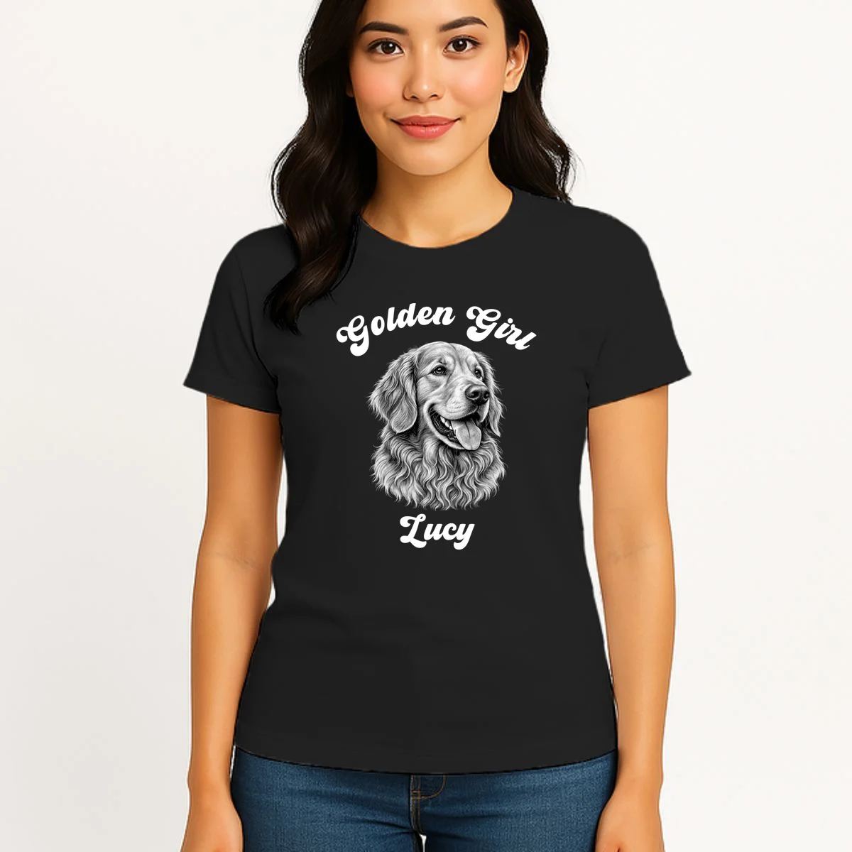 Golden Retriever Golden Boy Golden Girl Personalized Pet Name Women's T-Shirt - Front 3