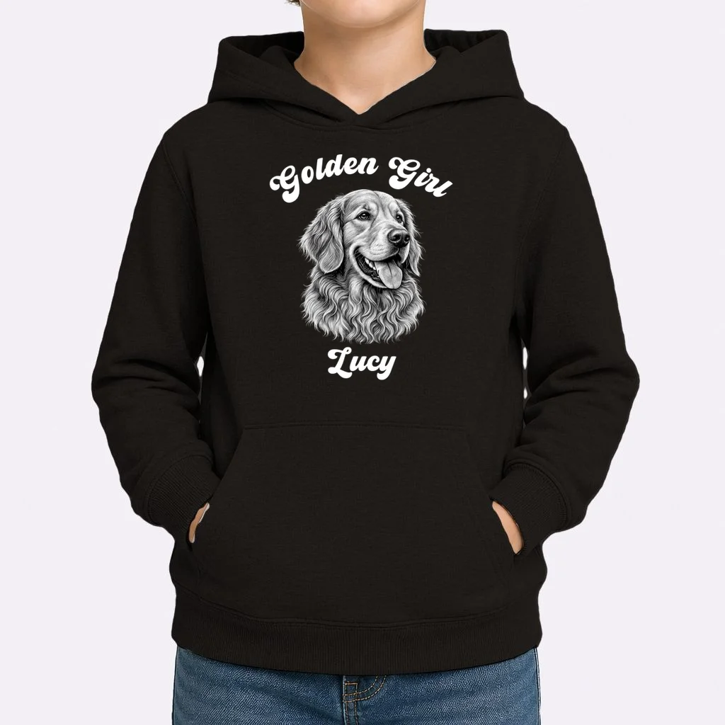 Golden Retriever Golden Boy Golden Girl Personalized Pet Name Kids Hoodie - Front 1