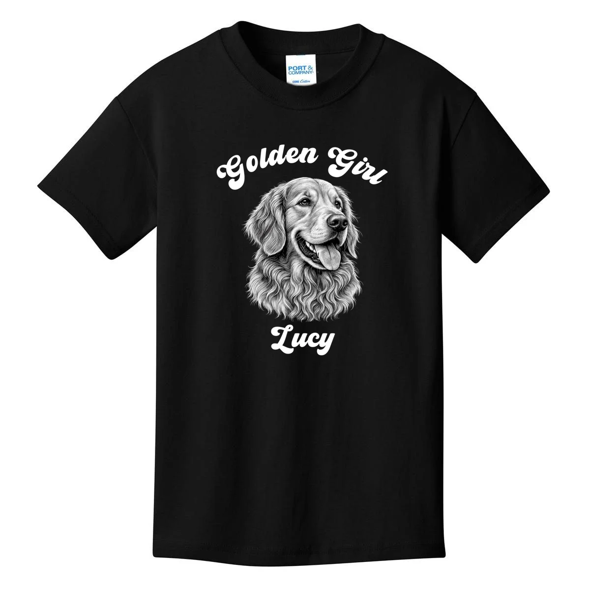 Golden Retriever Golden Boy Golden Girl Personalized Pet Name Kids T-Shirt - Front