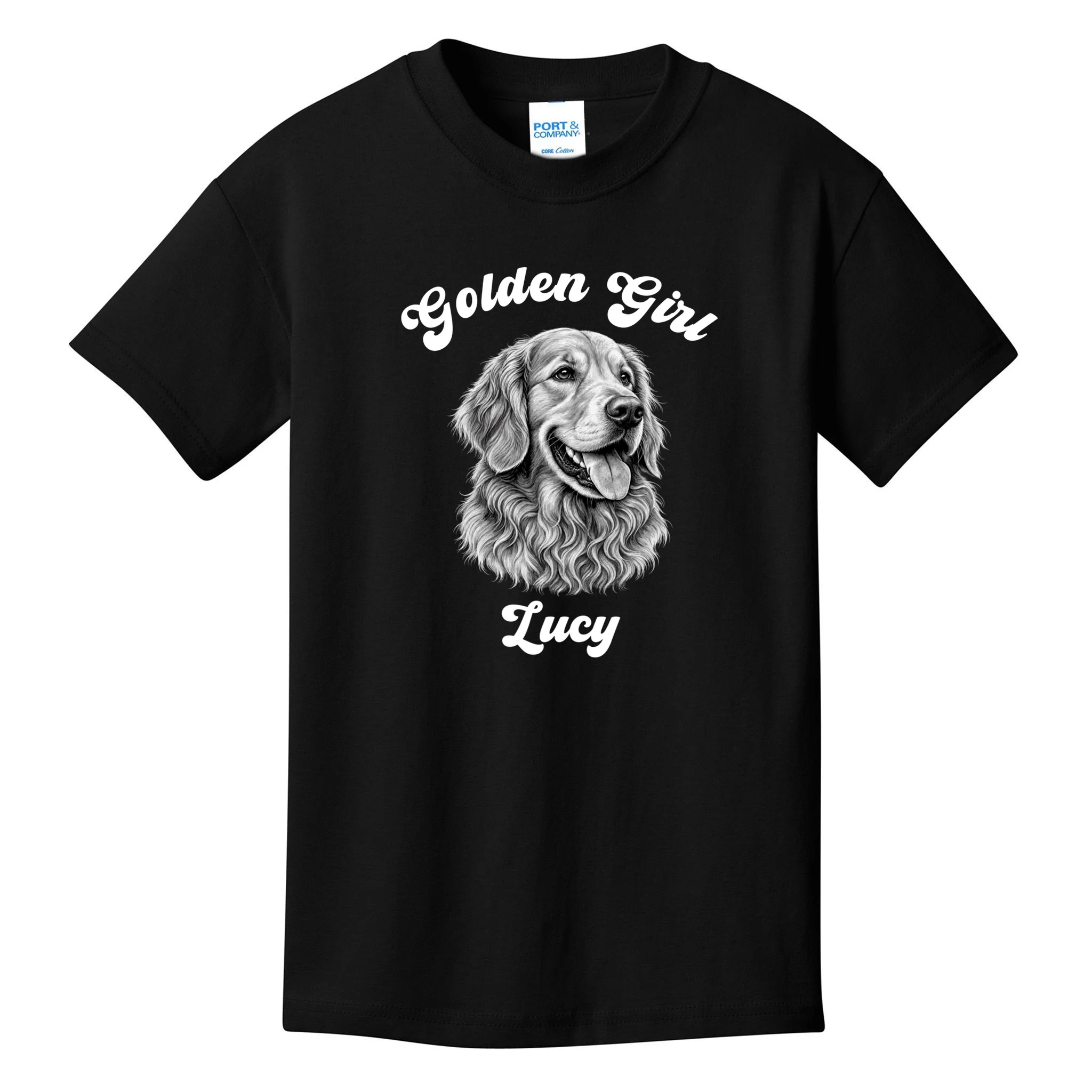 Golden Retriever Golden Boy Golden Girl Personalized Pet Name Kids T-Shirt - Front