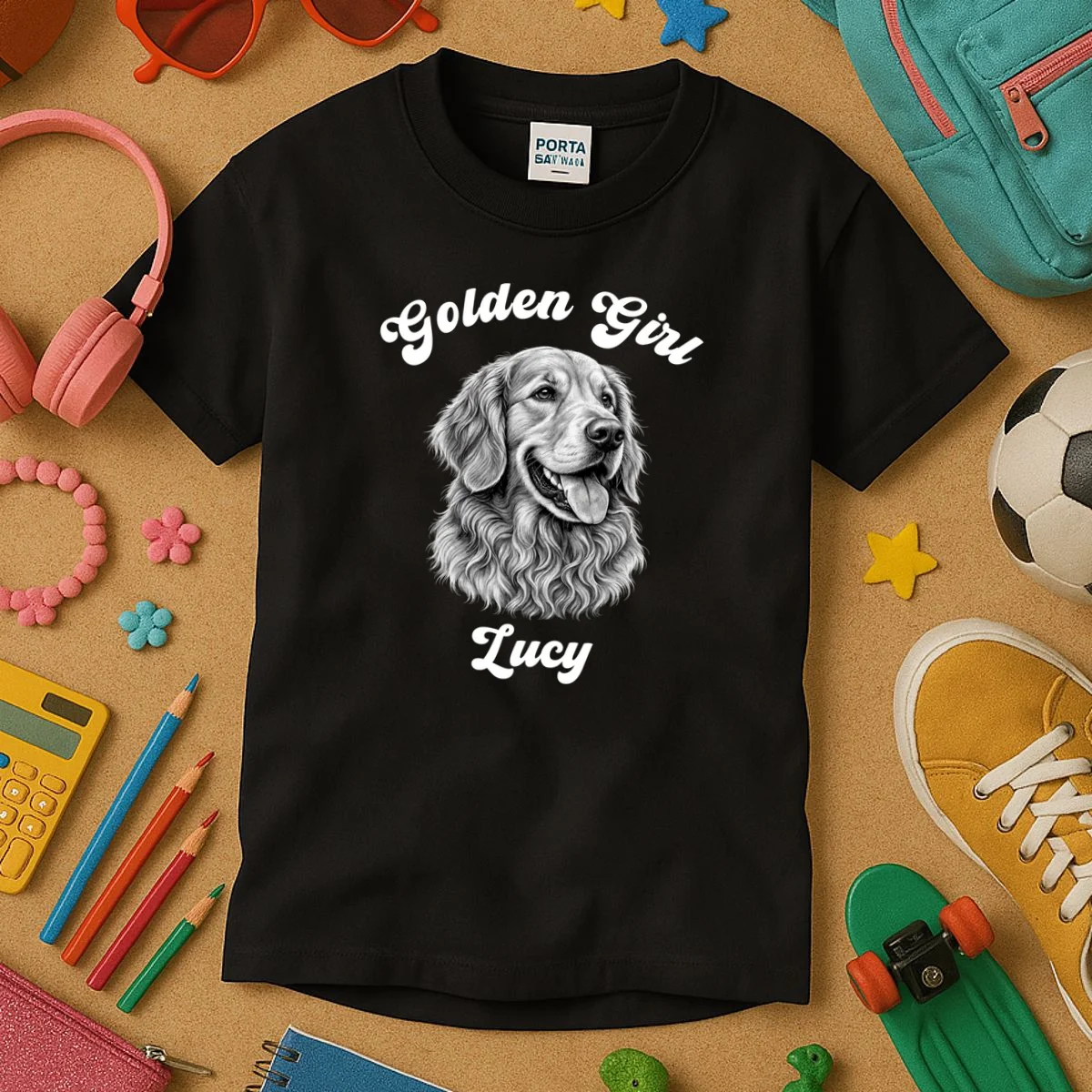 Golden Retriever Golden Boy Golden Girl Personalized Pet Name Kids T-Shirt - Front 2