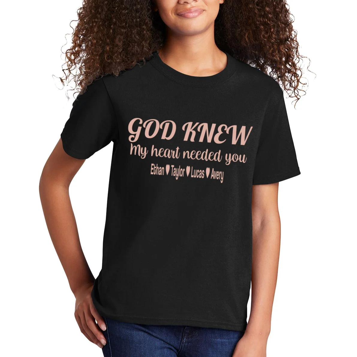 God Knew My Heart Needed You – Personalized Family Love Design Kids T-Shirt - Front 1