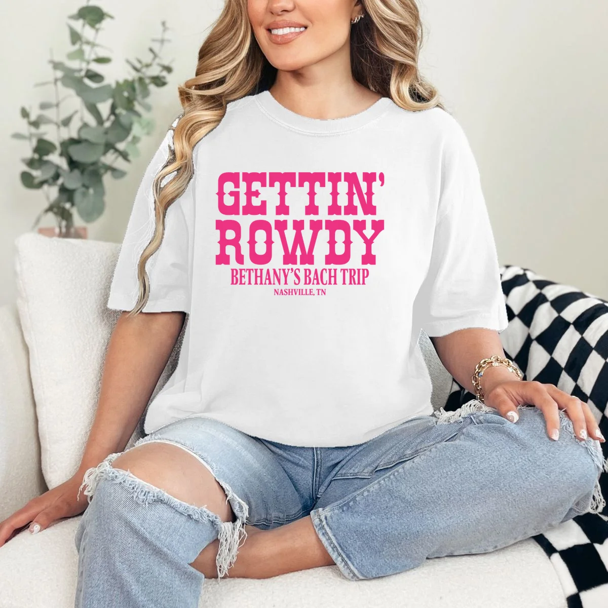 GETTIN' ROWDY Custom Bachelorette Trip Personalized Name T-Shirt - Front 1