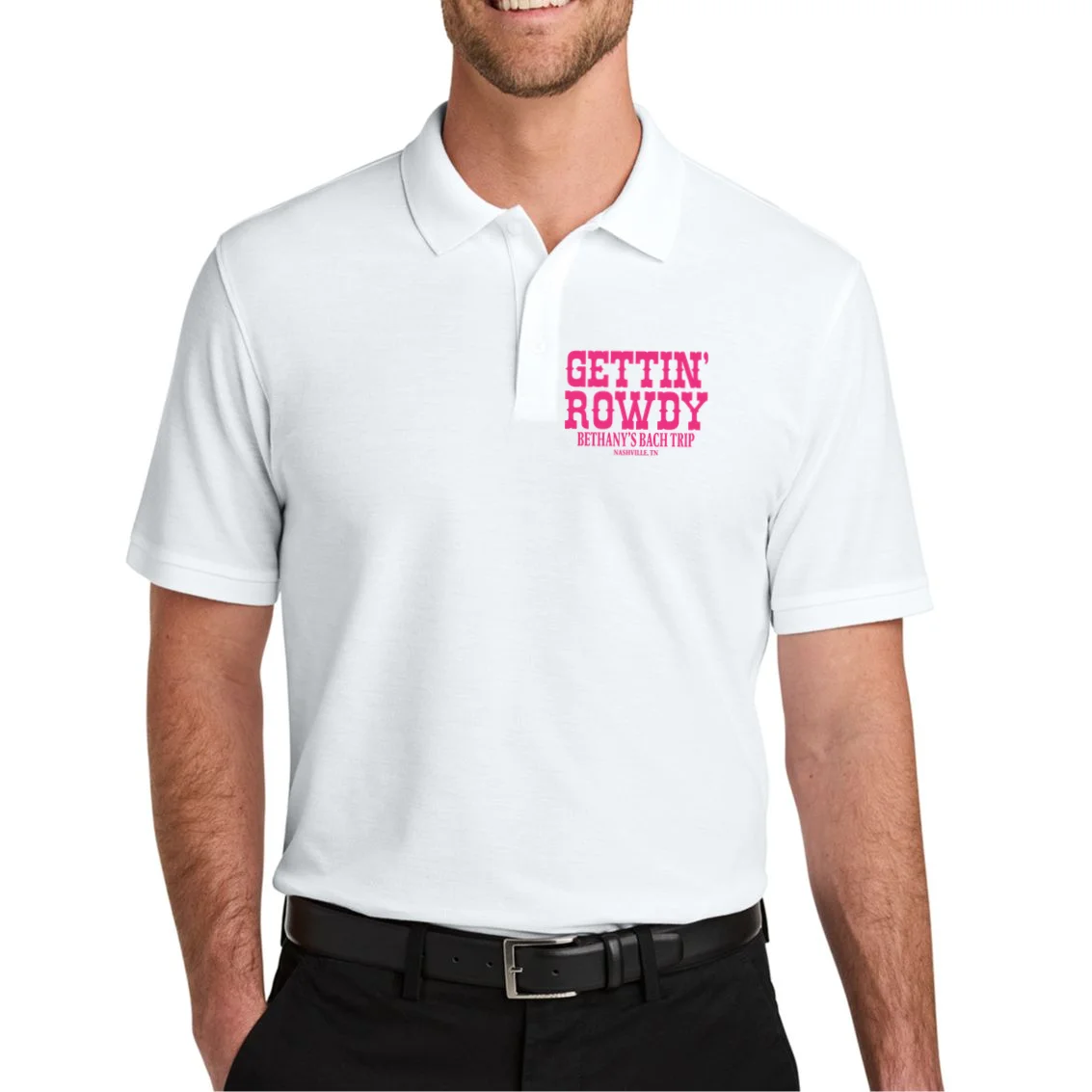 GETTIN' ROWDY Custom Bachelorette Trip Personalized Name Men's Polo - Front 1