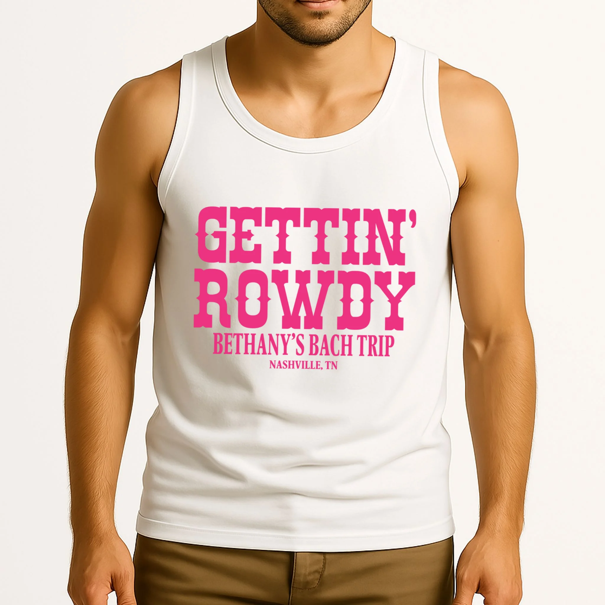 GETTIN' ROWDY Custom Bachelorette Trip Personalized Name Men's Tank Top - Front 2