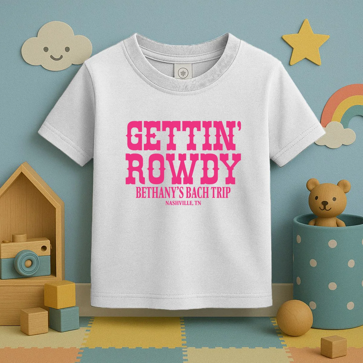 GETTIN' ROWDY Custom Bachelorette Trip Personalized Name Toddler T-Shirt - Front 2