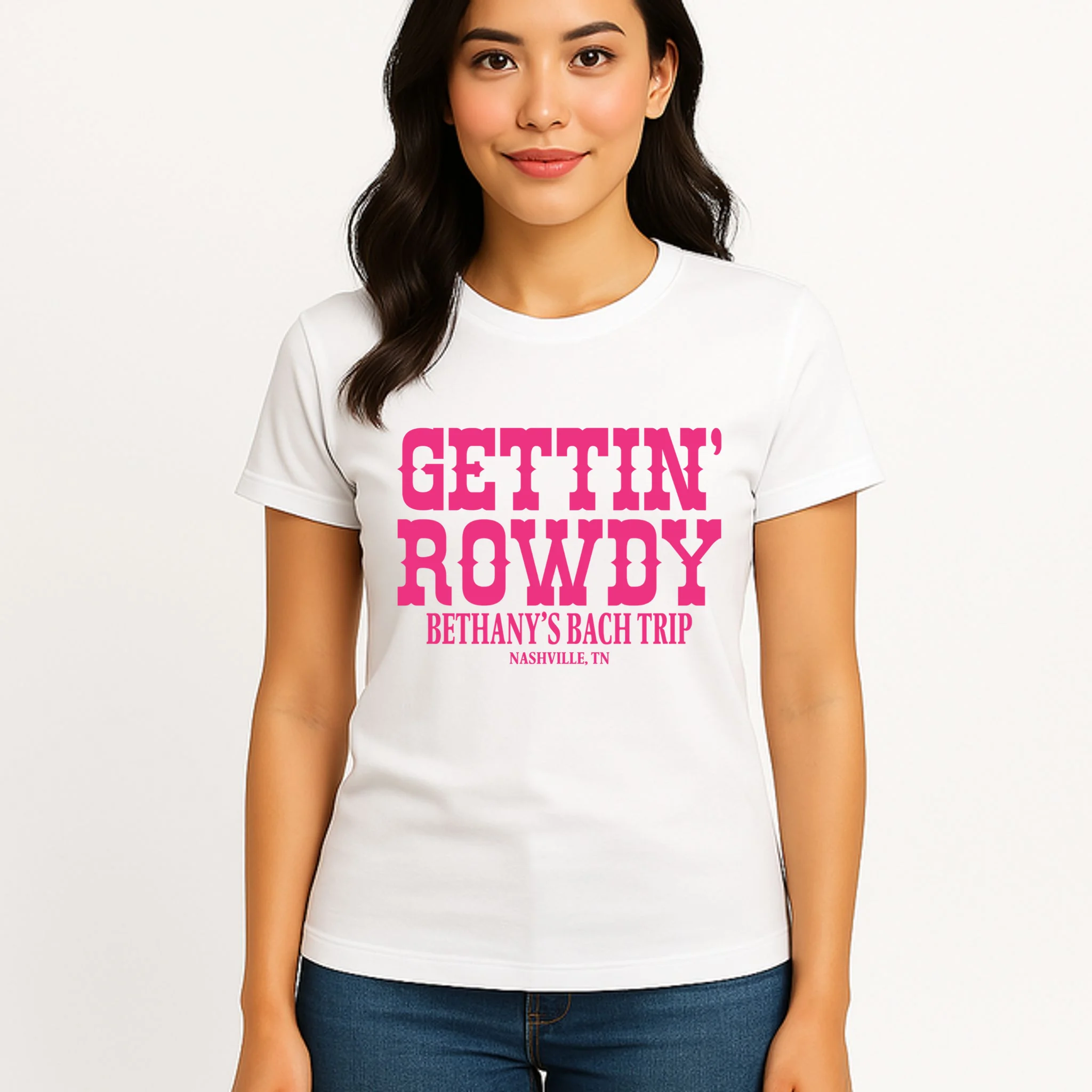GETTIN' ROWDY Custom Bachelorette Trip Personalized Name Women's T-Shirt - Front 3