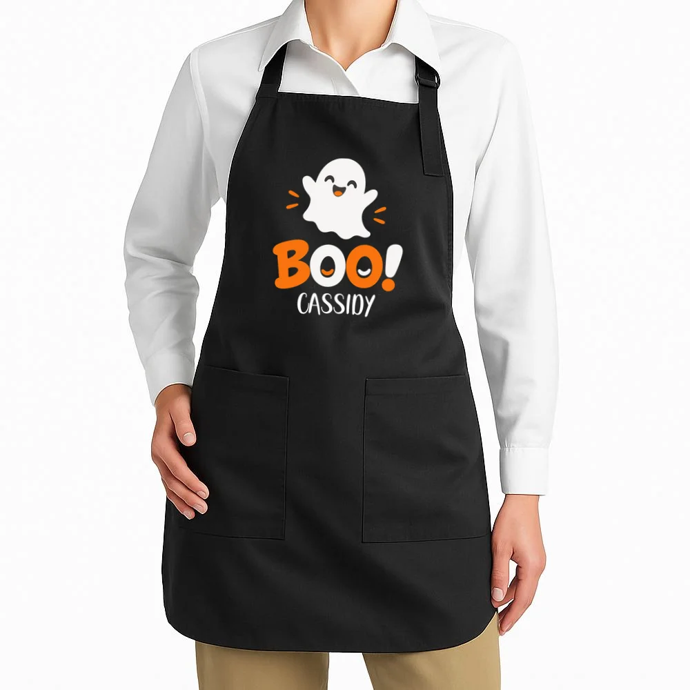 Halloween Boo Name Personalized Custom Gift - Cute Ghost Custom Halloween Design Apron - Front 1