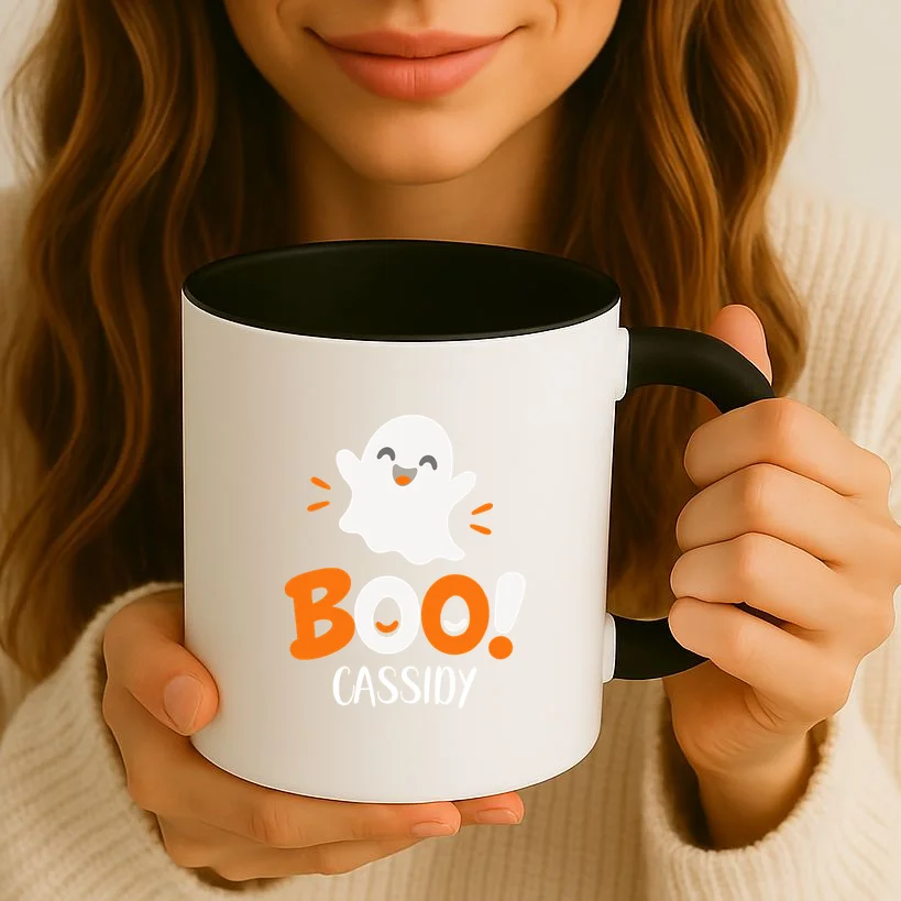 Halloween Boo Name Personalized Custom Gift - Cute Ghost Custom Halloween Design Mug - Front 2
