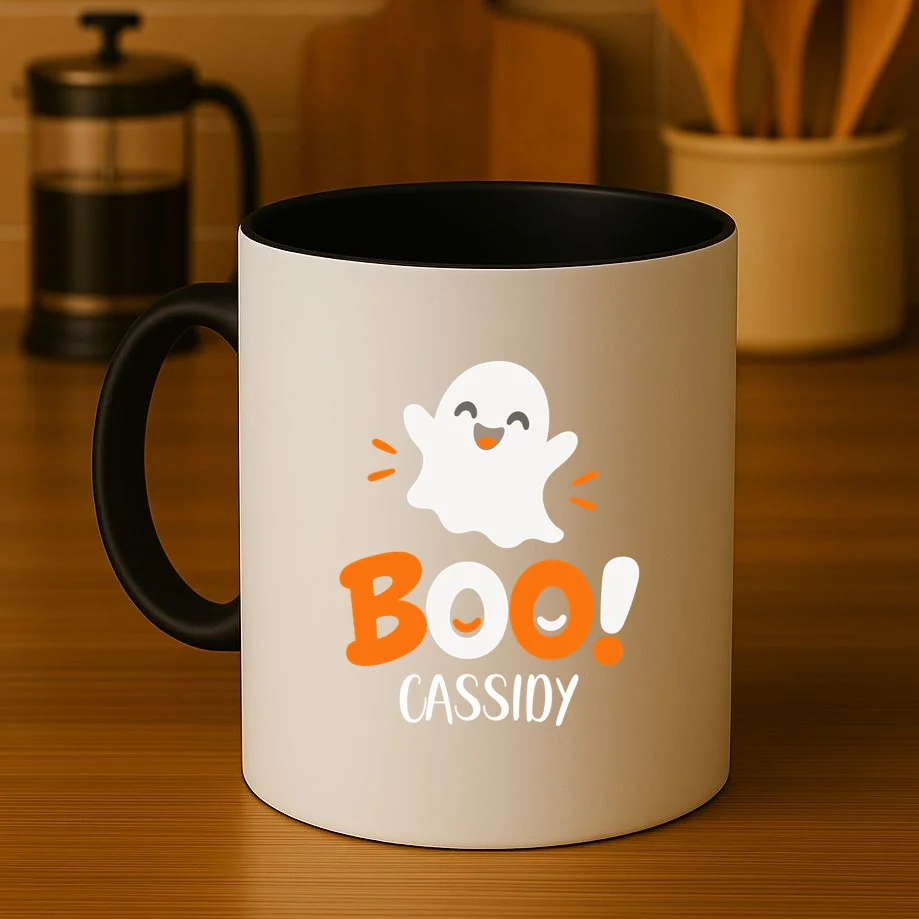 Halloween Boo Name Personalized Custom Gift - Cute Ghost Custom Halloween Design Mug - Front 3