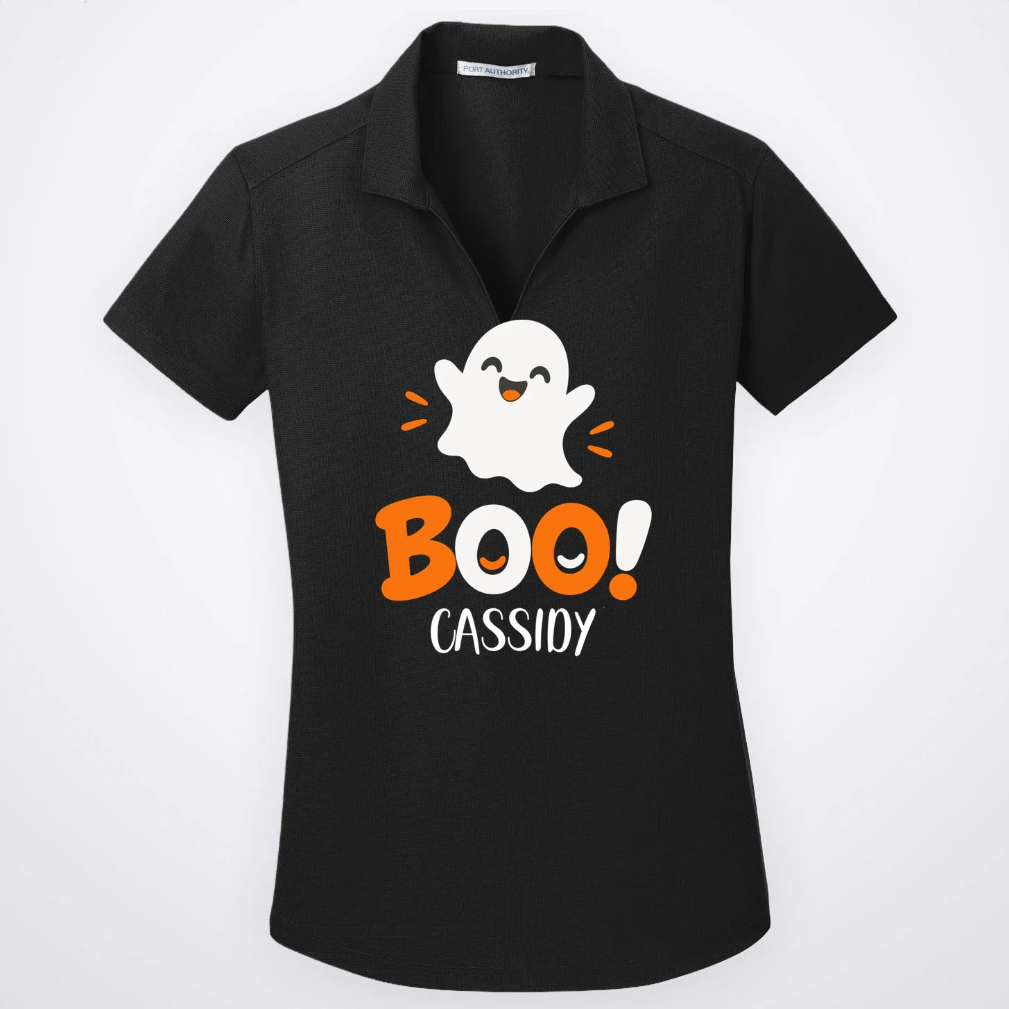 Halloween Boo Name Personalized Custom Gift - Cute Ghost Custom Halloween Design Women's Polo Front