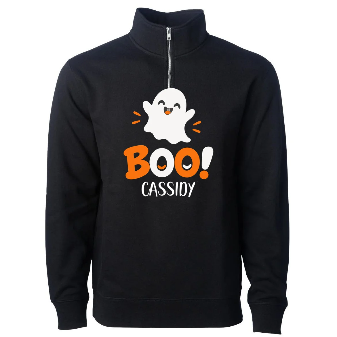 Halloween Boo Name Personalized Custom Gift - Cute Ghost Custom Halloween Design Men's Pullover Quarter Zip Front